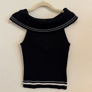 Energie Black and White Ribbed Blouse
